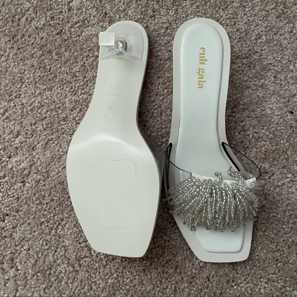 NWT - Cult Gaia Uma Beaded Fringe Vinyl Slide Heels